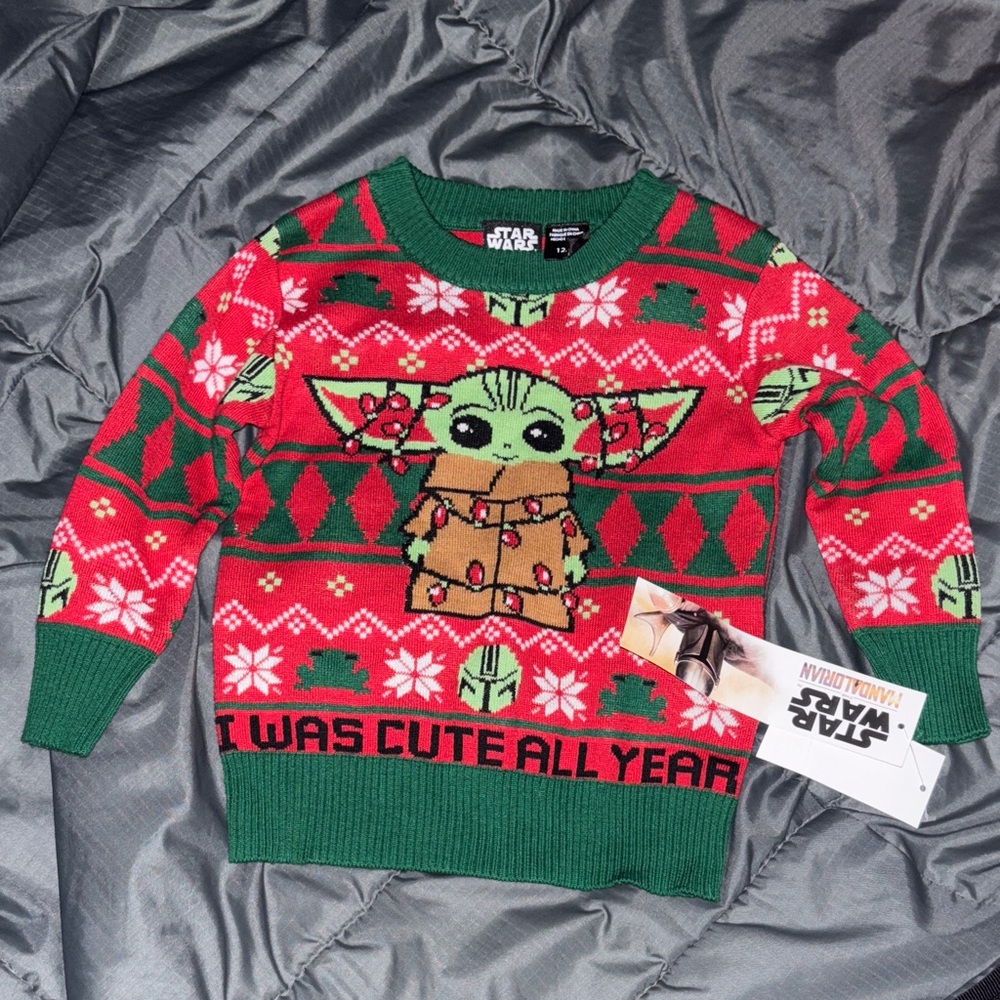Star Wars Festive Red and Green Grogu Sweater